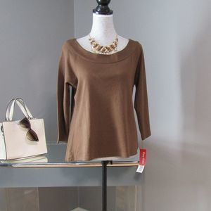 NEW Rafaella Petite Brown Knit Top Size PL